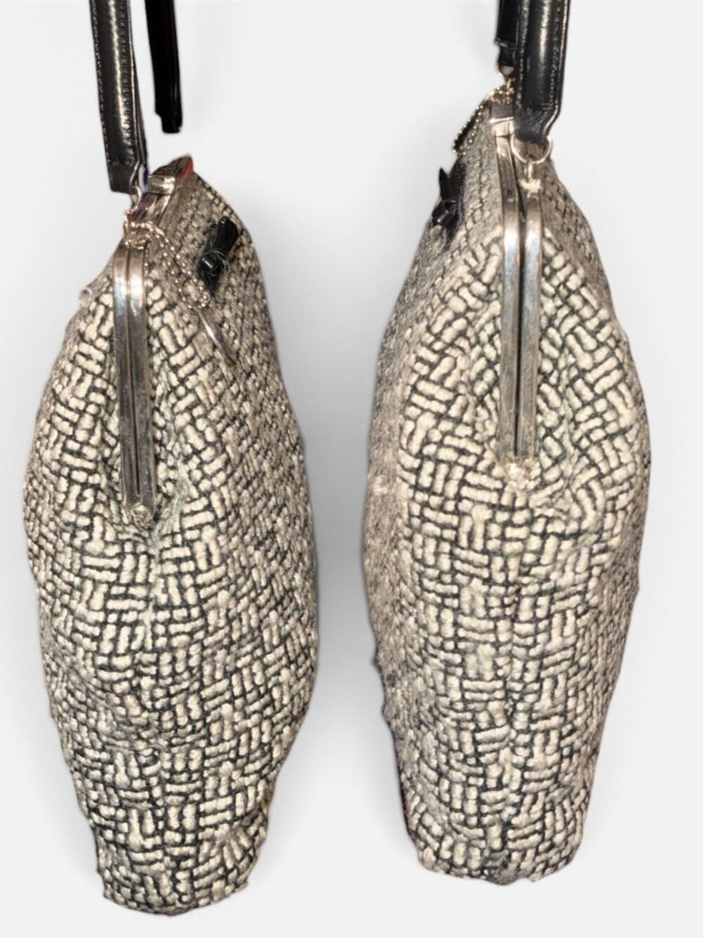 VTG The Sak x Elliott Lucca BowTweed Framed Bag Black Beige Woven Shoulder Bag - Picture 5 of 7